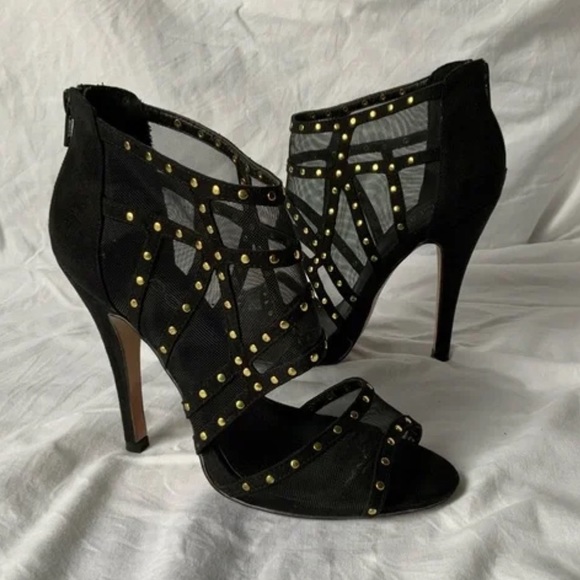 Aldo Glamour Mesh Black Gold High Heels Club Night - Picture 3 of 7